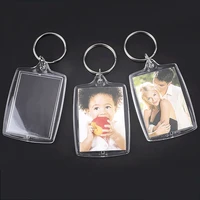 3pcs mini acrylic transparent insert photo picture frame keyrings rectangle blank frame keychain diy split ring key chain gift