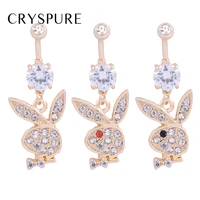 gold color belly button rhinestone navel rings body piercing rabbit head dangle jewelry for girls new fashion navel rings