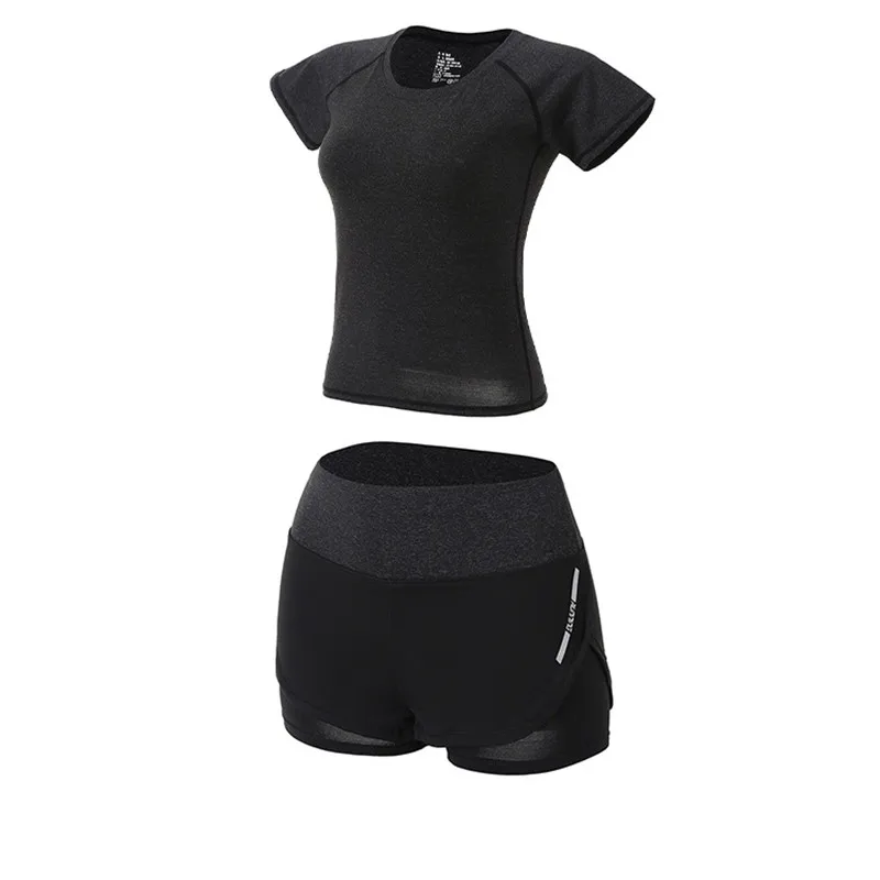 2-black-B 1 комплект, Женский комплект из 5 предметов для йоги, для бега, футболка, фитнес, бюстгальтер, спортивная одежда, для фитнеса, Kleding Vrouwen, одежда для спортзала, спортивный костюм для тренировок - Цвет: 2-black-B