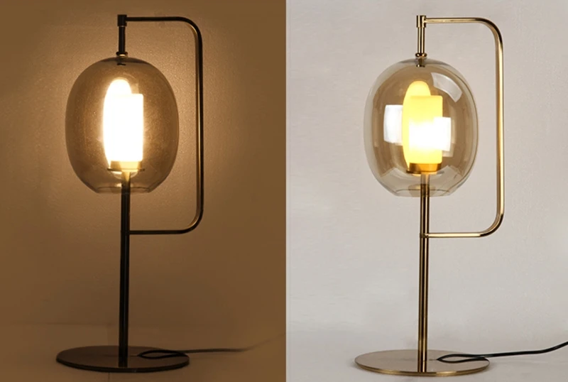 Стеклянная Настольная лампа с дымом современная настольная из янтарного стекла