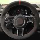 Чехол рулевого колеса автомобиля сделай сам, сшитая вручную мягкая черная замша для Porsche Cayenne Macan Panamera 911 996 997 959 Cayman Boxster