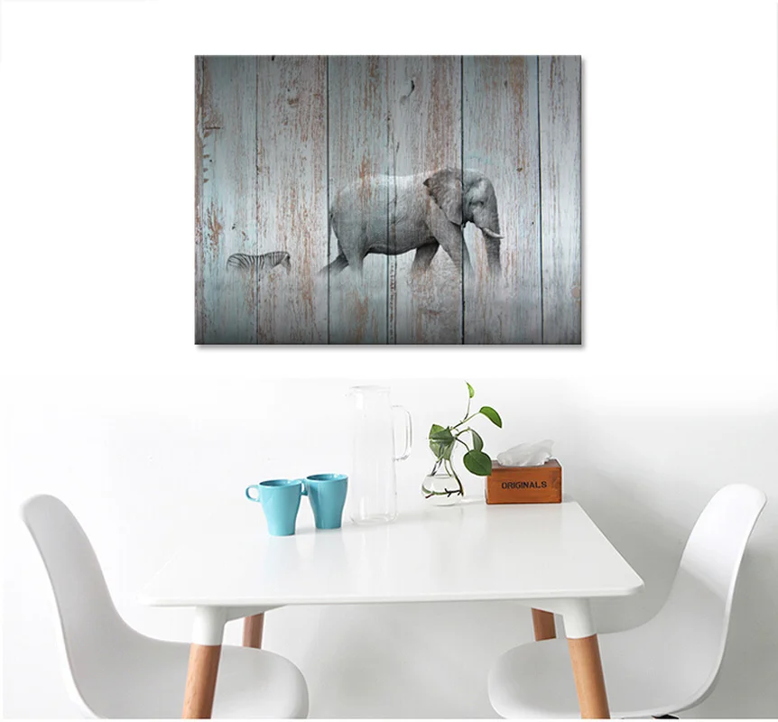 Слон и постер с зеброй настенное искусство холст печать живопись 1 шт. два