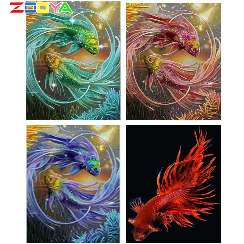 ZOOYA Алмазная вышивка &quotсделай сам&quot цветная пара золотых рыбок длинный хвост