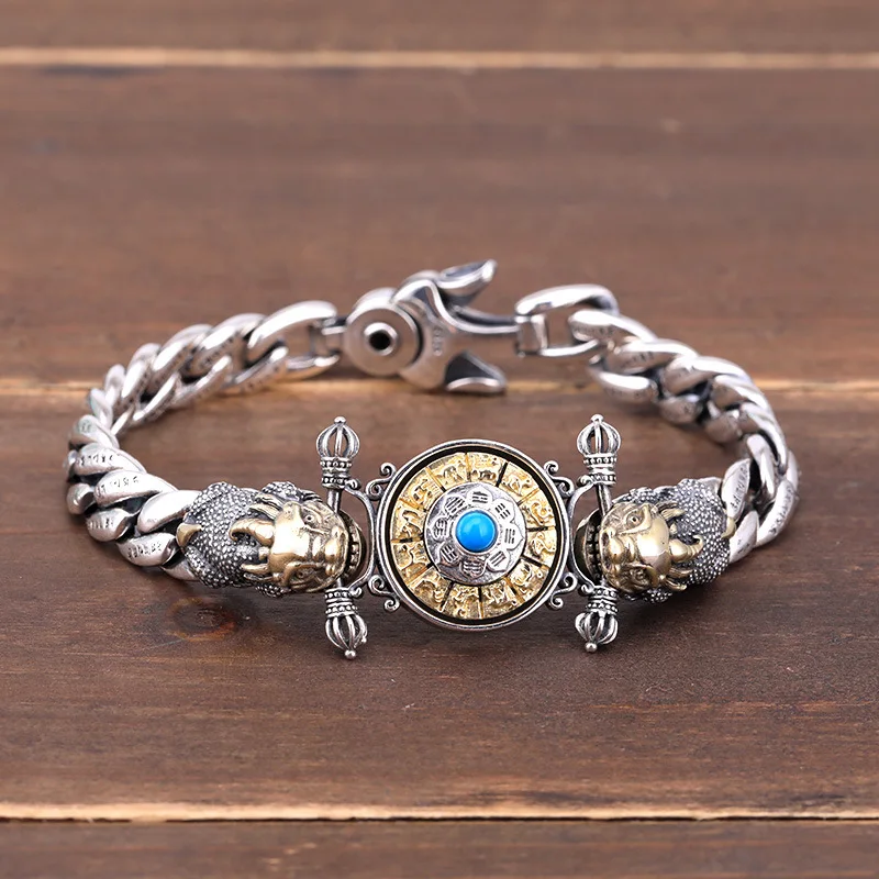 

Buddha Men male Bracelet 100% Real 925 sterling silver colour Ethnic Buddhist Heart Sutra Letter Bracelet Bangle fine jewelry