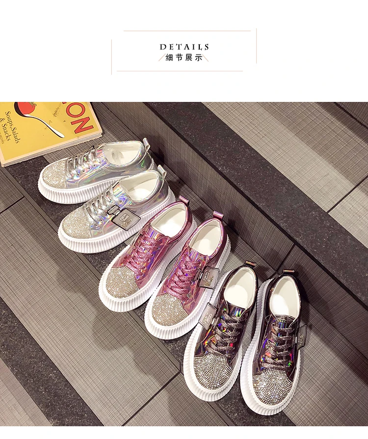 Brand Women Sneakers Slip on Fashion Platform Flats for Lady Spring Autumn Summer Slipony Rhinestone Blingbling Casual Shoes