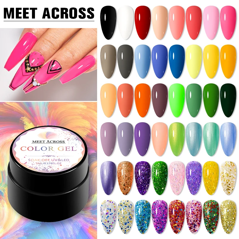 

MEET ACROSS 5ml Gel Polish Set Manicure for Nails Semi Permanent UV LED Gel Varnish Soak Off Nail Art Gel Nail Polish