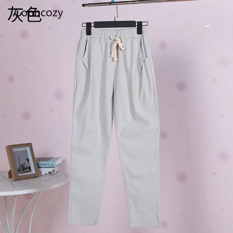 

Cotton Linen Sweat Pants Casual Summer Spring Women's Pants Plus Size Ankle Length Wide Leg Pants Straight Solid Trousers 2021