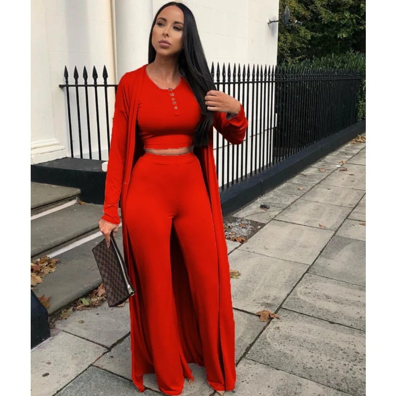 

Lugentolo Robe Coat Three-piece Suit Women Fall Fashion Solid Color Office Lady Wide Leg Pants Suit
