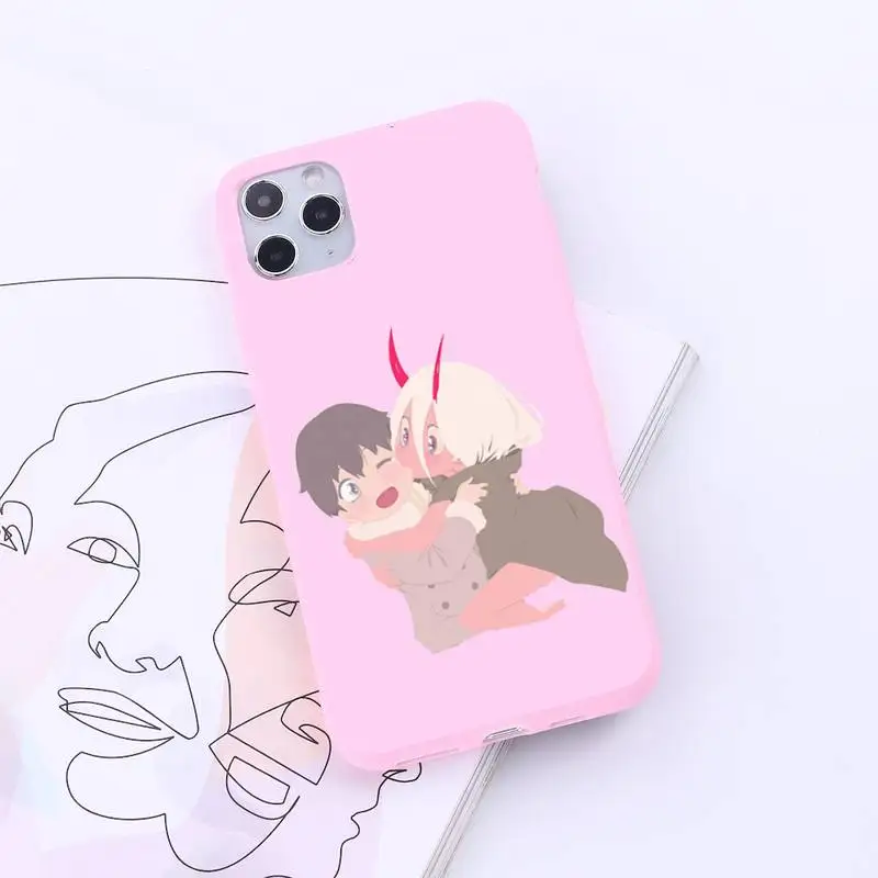 

Sexy anime girl Two zero lovely Pink Phone Case Candy Color for iPhone 6 7 8 11 12 s mini pro X XS XR MAX Plus