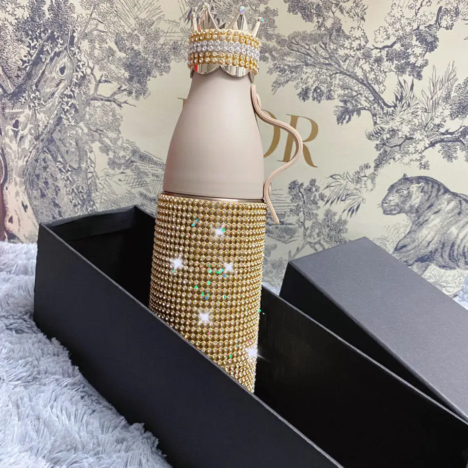 

Fashion 350ml Diamond Crown Lid Thermos Water Bottles Stainless Steel Vacuum Flask Mug Christmas Gift for Men Women