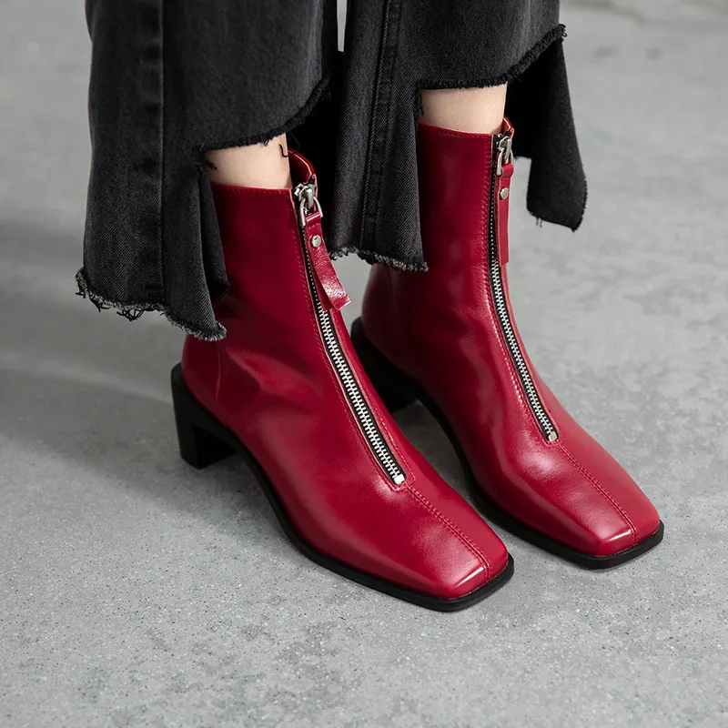

MEMUNIA 2020 newest genuine leather ankle boots women shoes top quality square toe zip comfortable casual shoes ladies