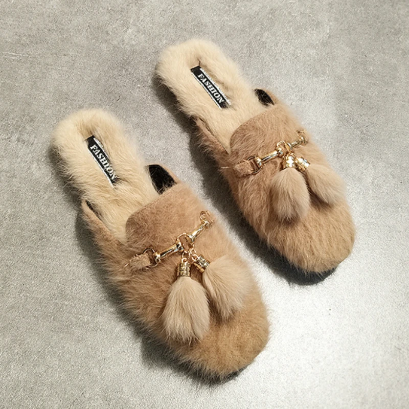 Новинка женские весенние плюшевые тапочки модные пушистые шлепанцы Вьетнамки