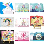 Украшение для детского дня рождения, 6 открыток + 6 конвертов, единорог, Русалка, пират, бумажные Пригласительные открытки