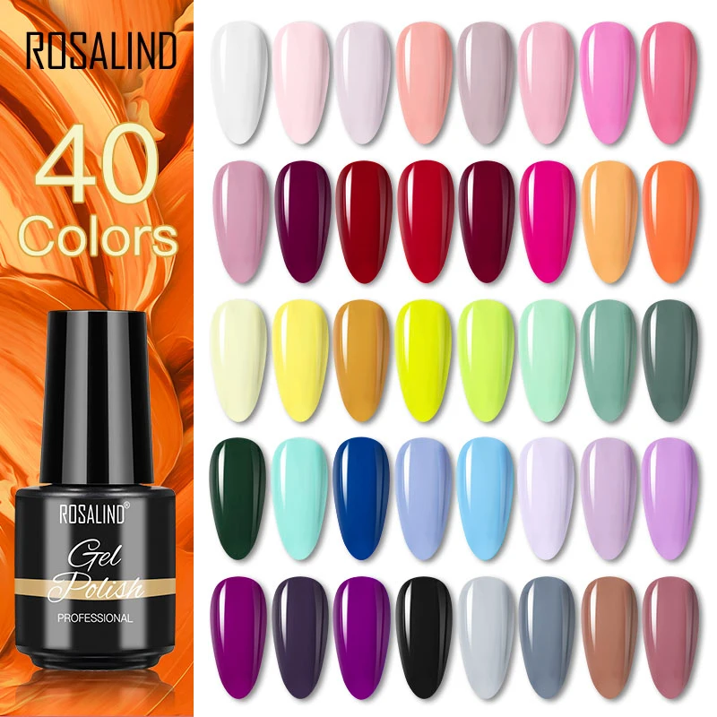 

ROSALIND Nail Polish 7ML Pure Color Gel Nail Polish Manicure Art Semi Permanent Hybrid Varnish Need Base Top Coat UV LED Lamp