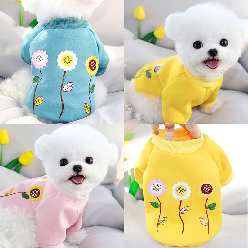 Свитер с цветами для домашних животных осенняя и зимняя одежда Женский Бишон