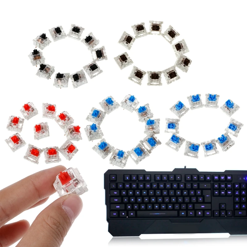 

10Pcs 3 Pin Clone Switches Transparent Housing Mechanical Keyboard Switch Blue Red Brown Black Replacement For Gateron Cherry MX