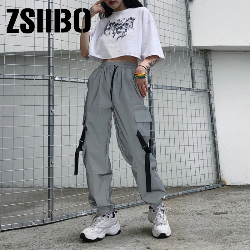 Женские Светоотражающие Брюки джоггеры Flash серые однотонные повседневные