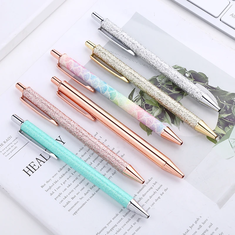 Металлическая блестящая Радужный цветной кристалл шариковая ручка розовое
