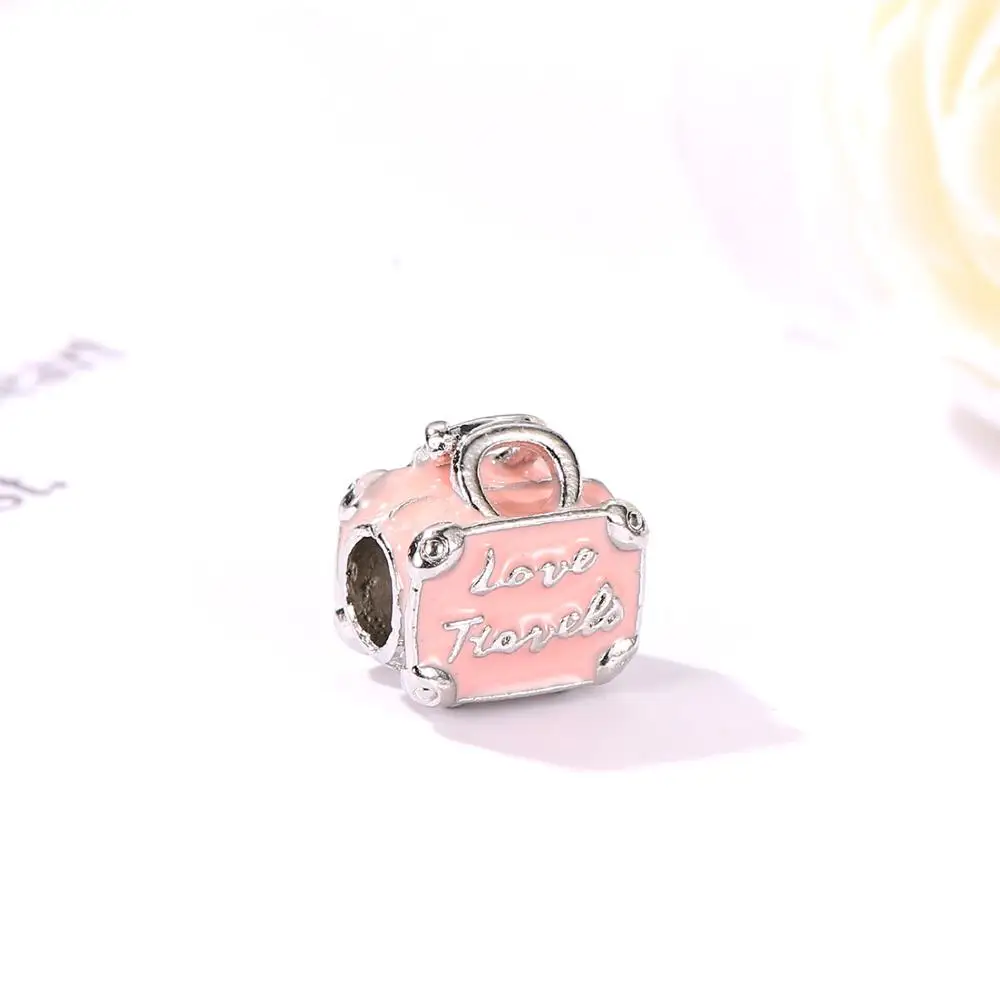 Свежий стиль розовый цвет эмаль резная сумка с надписью бусины амулеты подходят