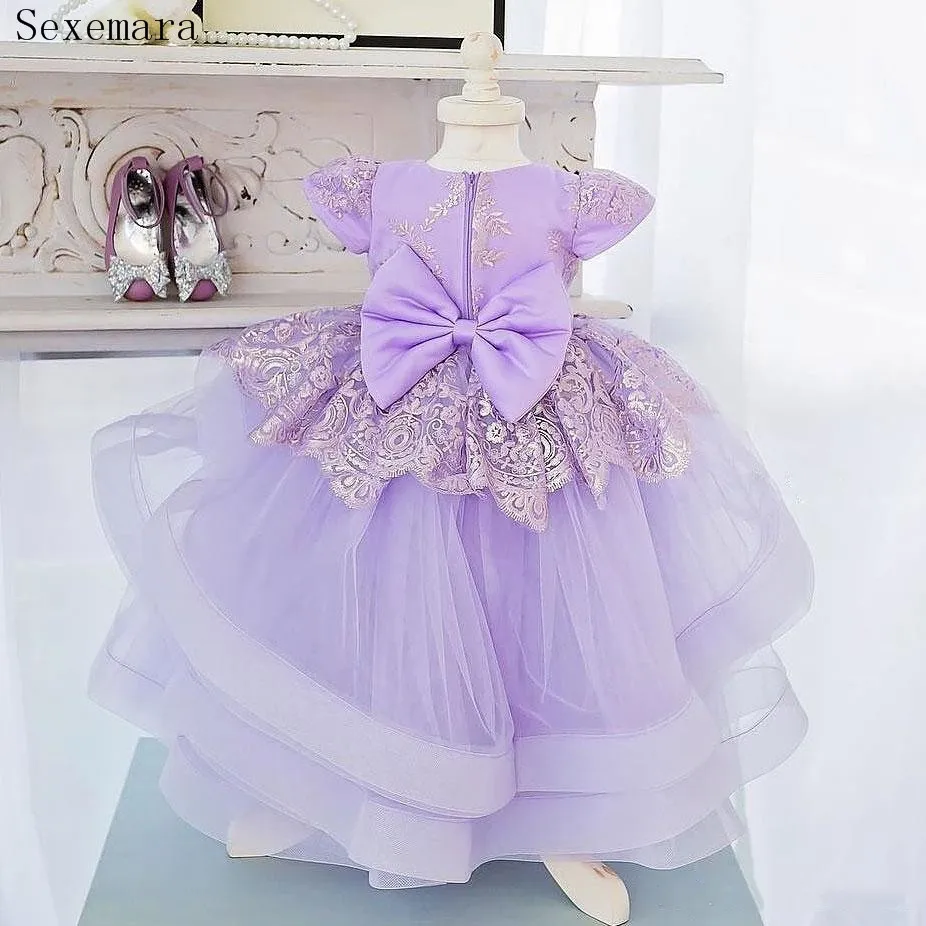 

Ball Gown Flower Girls Dresses For Weddings Puffy Organza Pageant Gowns Cap Sleeves Kids Birthday Dress First Communion