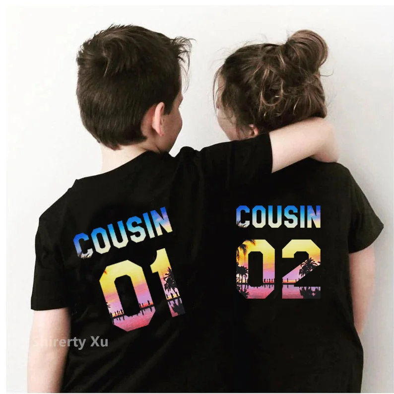 Cousin 01 Cousin 02 Best Friends Kids Fashion Tshirt Boy Girl T Shirt Party Clothes Funny Top Tees Childre Wear Drop Ship