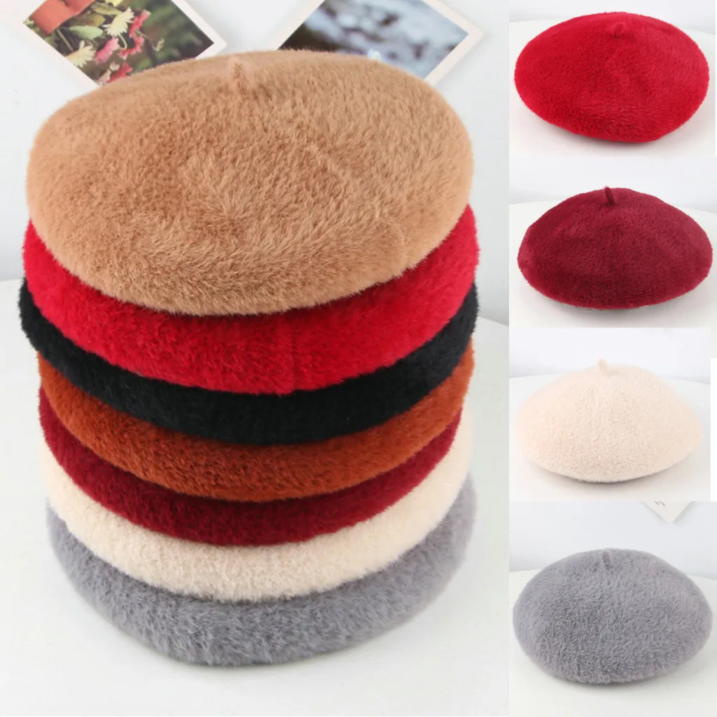 Модный милый детский женский берет шапочка в классическом стиле шерстяной