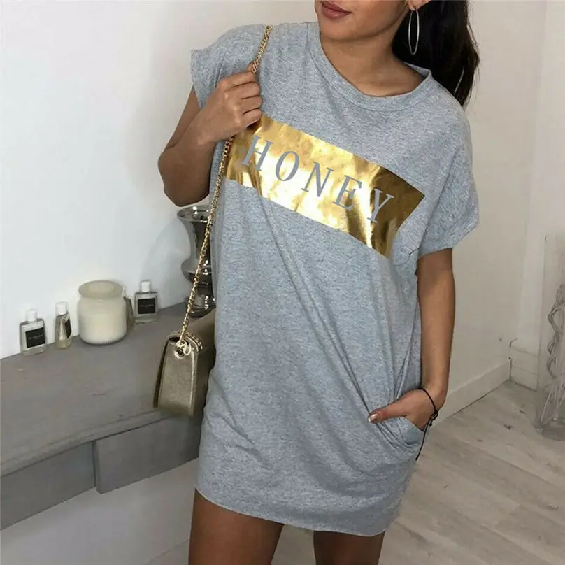 Женские Длинные Топы Блузы с буквенным принтом MIARHB летнее платье футболка