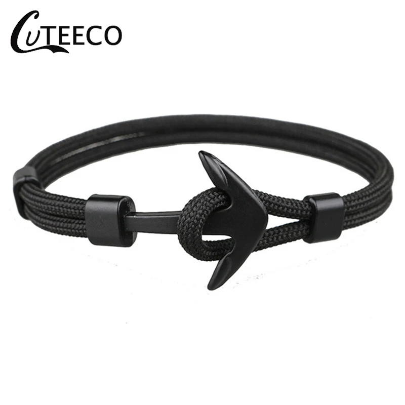 Мужской браслет CUTEECO Paracord металлические спортивные крючки новые модные черные