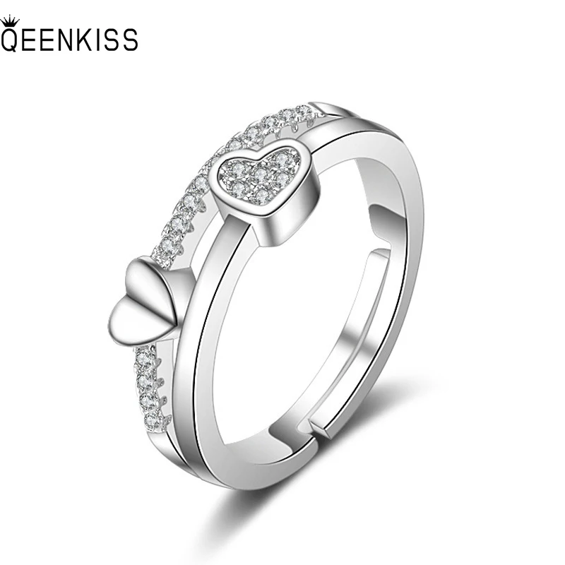 

QEENKISS RG6117 Fine Jewelry Wholesale Fashion Woman Girl Birthday Wedding Gift Love AAA Zircon 18KT White Gold Opening Ring