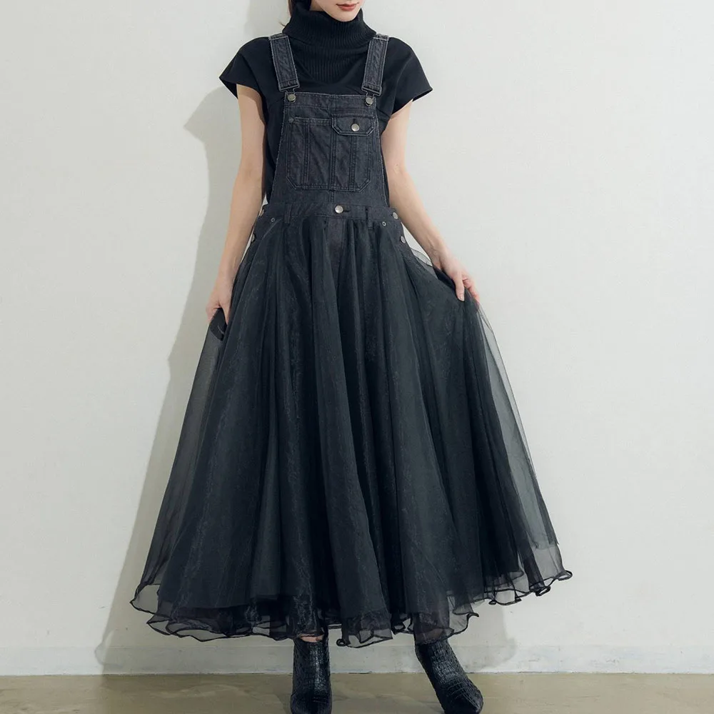 Женское платье с высокой талией корейское летнее Сетчатое женское джинсовое