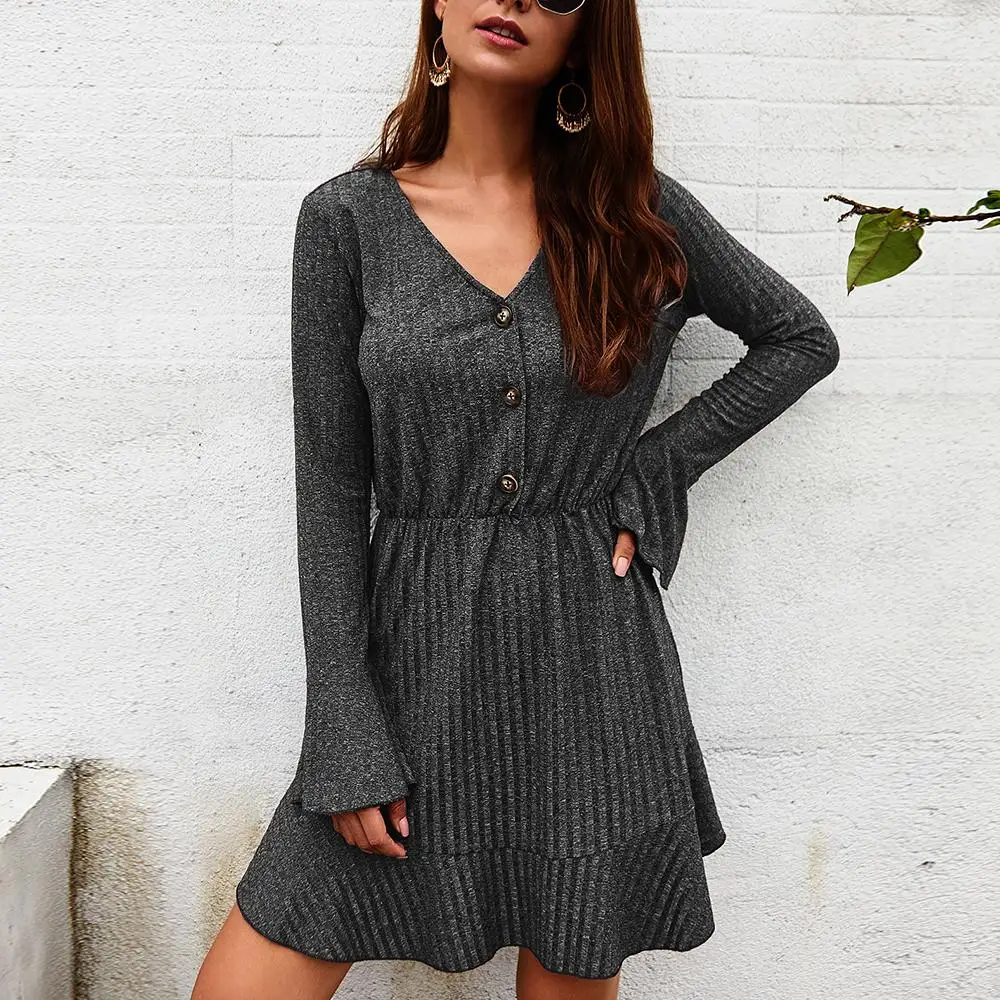 Женское модное сексуальное трикотажное платье с v образным вырезом и длинным