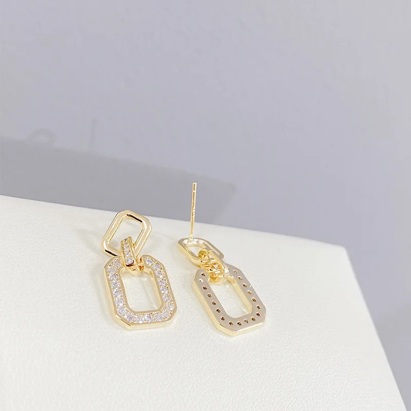 

2021 New Arrival S925 Silver Needle Simple Geometric Stud Earrings For Women 14K Real Gold Plated Jewelry Zircon Earrings