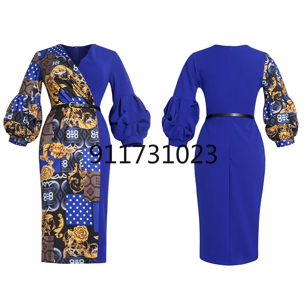Африканское платье для женщин 2021 Vetement Femme Classic Blue Afarica одежда офиса дизайнерская