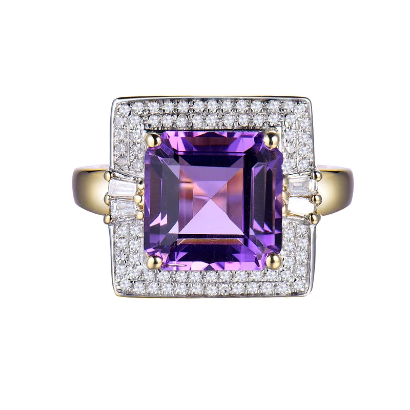 LOVERJEWELRY Принцесса Cut Твердые 14 К золото 6.10Ct Алмаз Фиолетовый аметист обручальные кольца для женщин Рождественский подарок ювелирные изделия