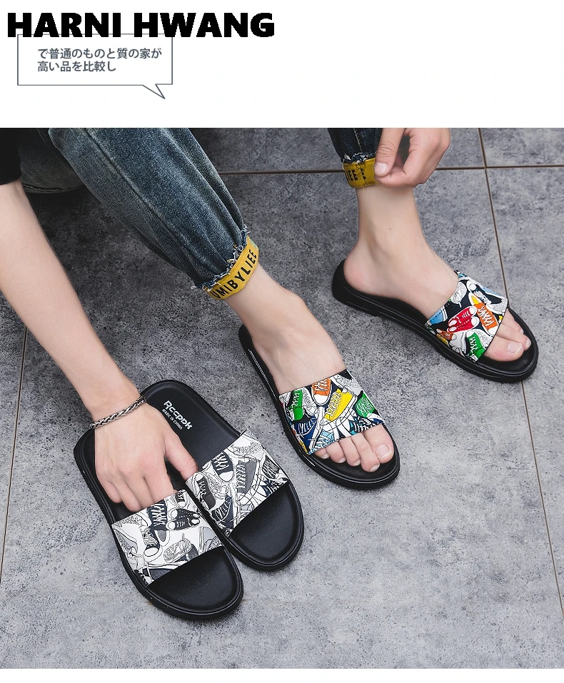 

2021 Men'S Summer New EVA Lightweight Beach Non-Slip Waterproof Youth Graffiti Breathable Home Casual Sandals