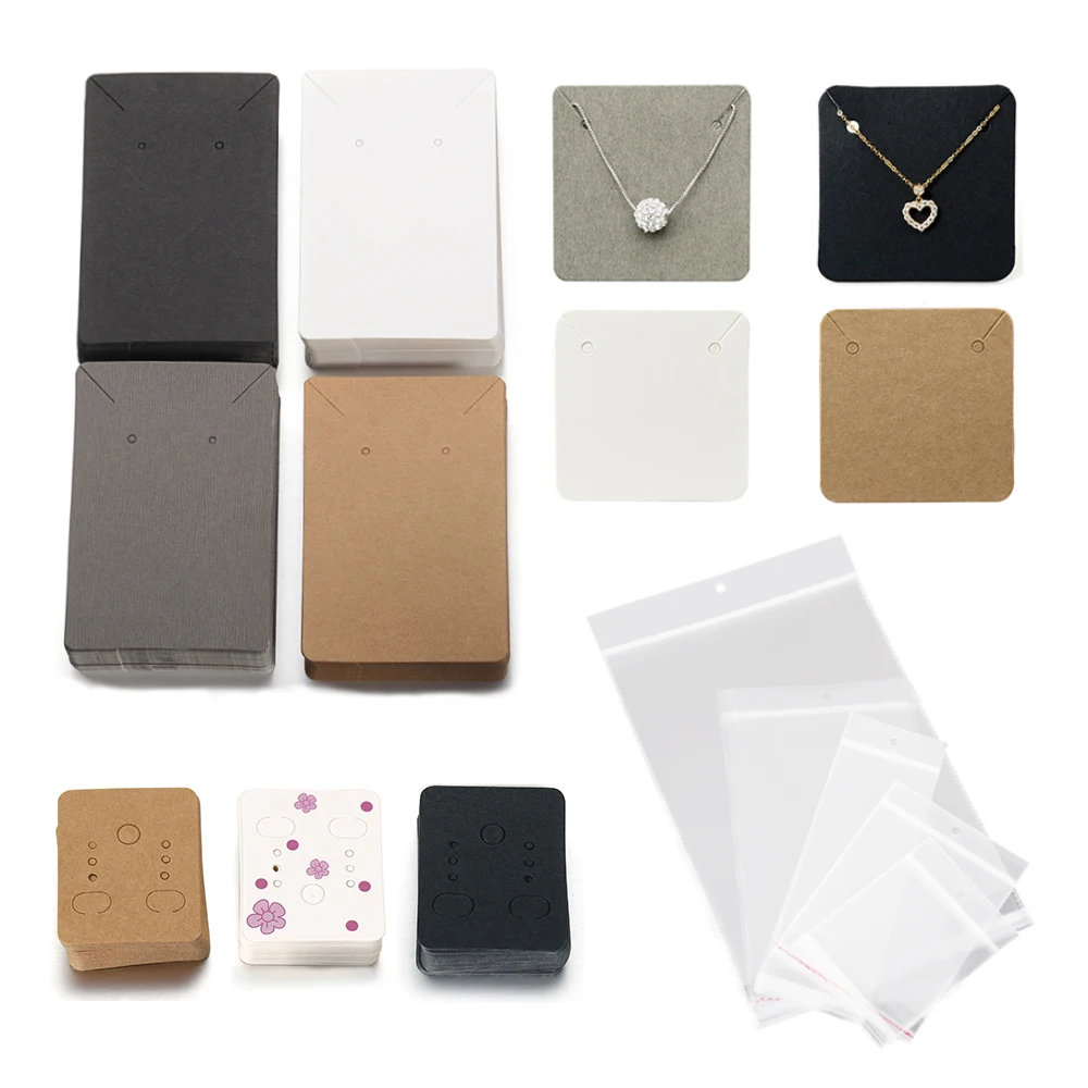 50pcs/lot Paper Display Cards Earrings Necklaces Storage Accessories Plastic Packing Bags for DIY Jewelry Package Box Cardboard