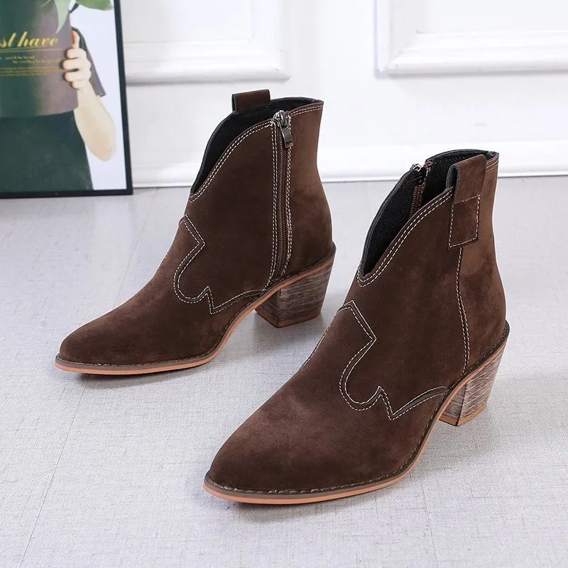 New Female Autumn Boots Ladies Thick Heels High Shoes Large Size Women's Martin Boots Straps Female Casual Heels Leather Boots
