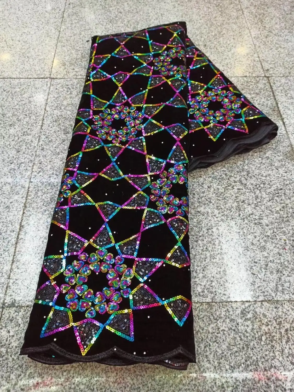 

African Velvet Lace Fabric with Embroidered Sequins For Nigerian Dress High Quality French velvet Lace Fabric