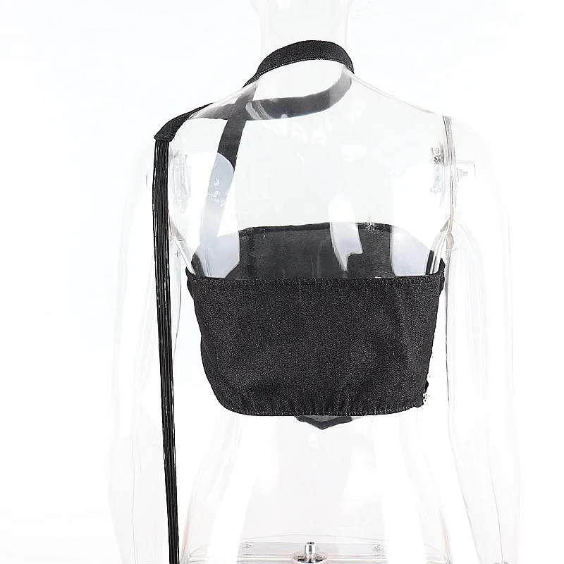 

ArtSu Black Halter Tops Women Sexy Strapless Crop Top Off Shoulder Denim Summer Streetwear Sleeveless Backless Tube Vest VE52938