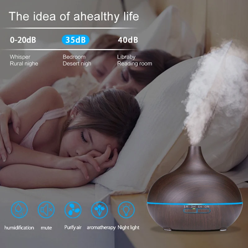 New 550ml Wood Essential Oil Diffuser Ultrasonic USB Air Humidifier With 7 Color LED Lights Remote Control Office Home Difusor | Бытовая