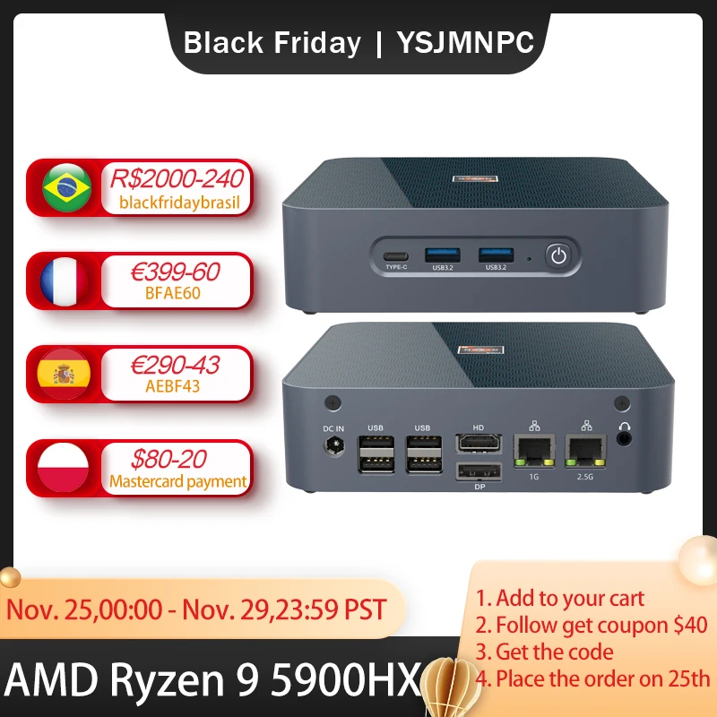 Игровой мини-ПК AMD Ryzen 9 5900HX выход Radeon Vega 8 графический Настольный компьютер Win10/11 2 *