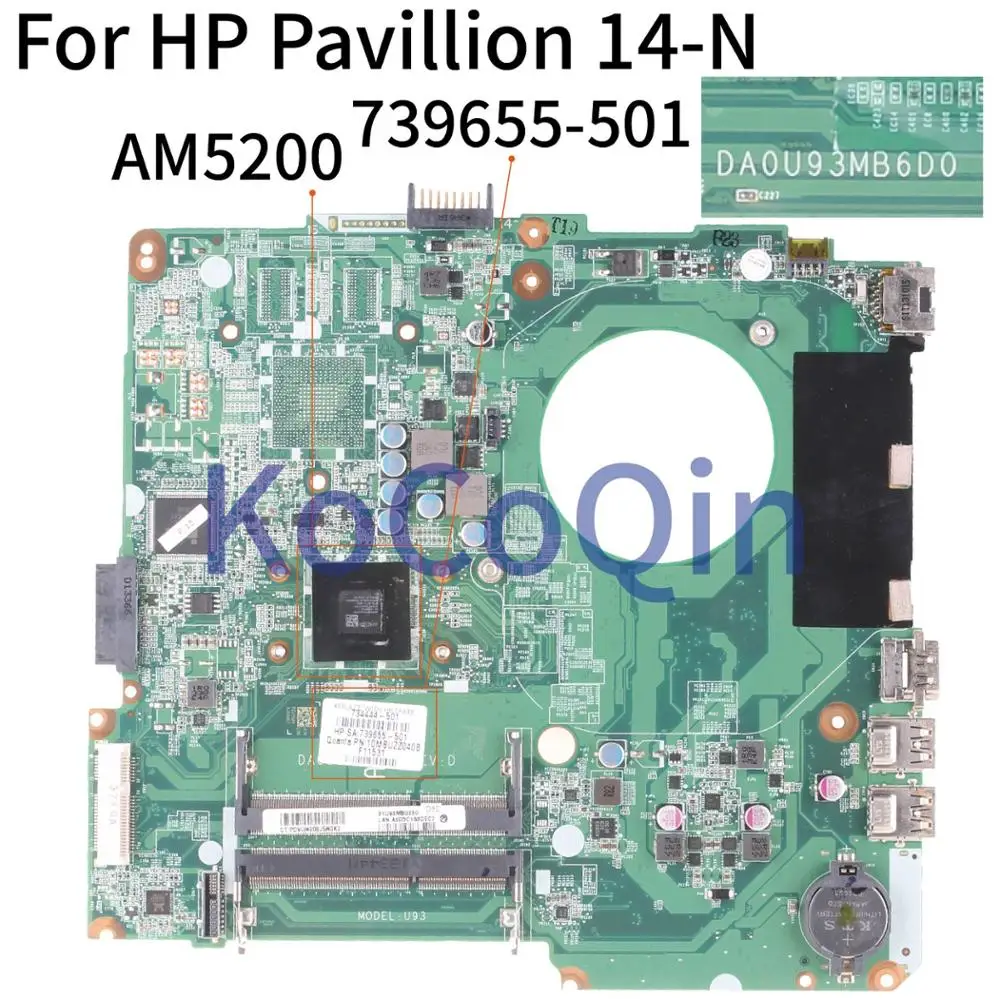 KoCoQin материнская плата для ноутбука HP павильон 14 N F &quotдюймов A6 5200 DA0U93MB6D2 739655 501 601 001