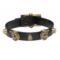 new fashion mens jewelry antique bronze tiger head punk leather bracelets adjustable alloy leather male bracelets accessories