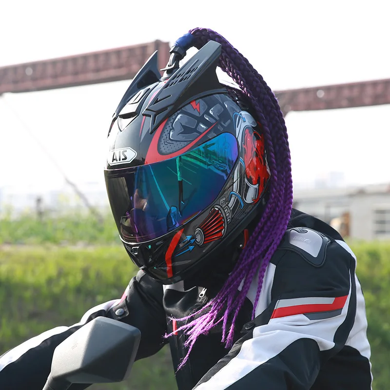 

Braided Wigs Motercycle Helmets Racing Helmet Mask for Face Women Mohawk Wigs Human Hair
