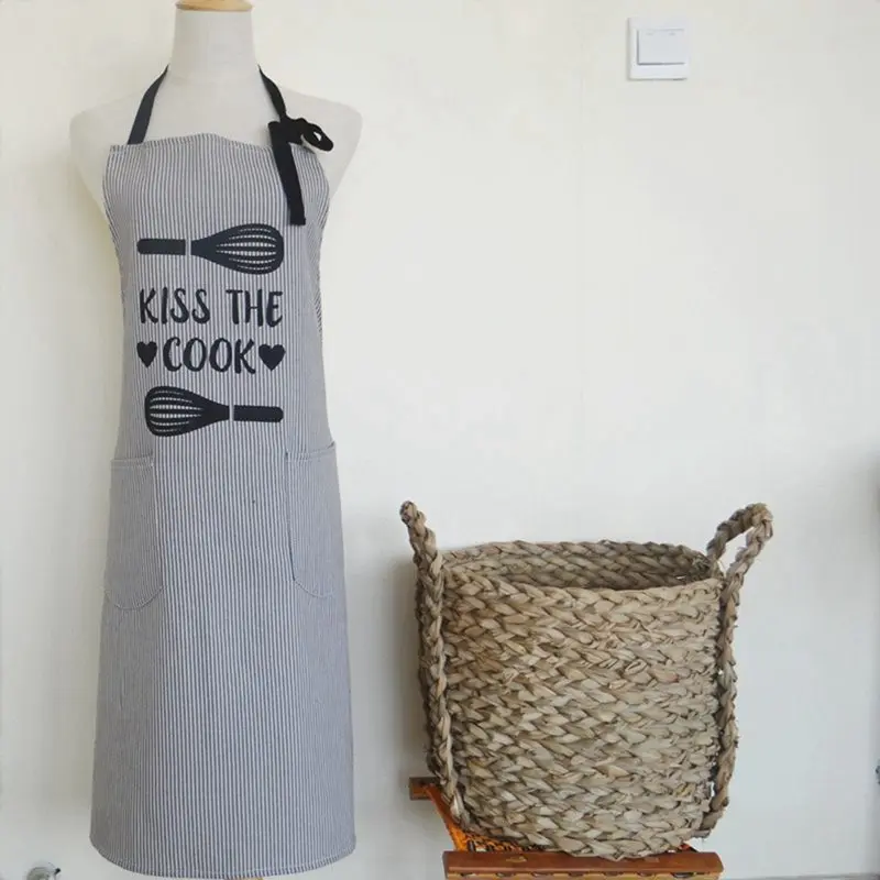 

NEW Striped Printed Cotton Apron Japanese-Style Simple Home Kitchen Adult Baking Overalls