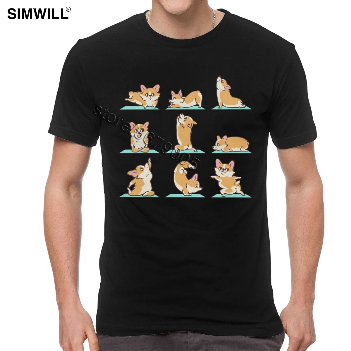 

Funny Corgi Yoga Shirt Men Cotton Kawaii Pet Lover T Shirts Short Sleeves Graphic Tees Gift for Pembroke Welsh Dog Owner T-shirt