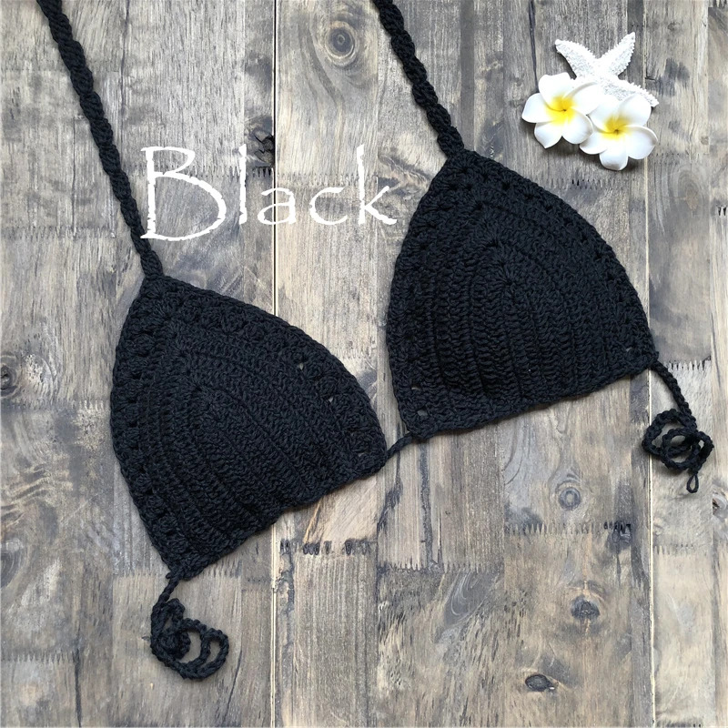 Сексуальный однотонный вязаный крючком бикини Топ Купальники женские