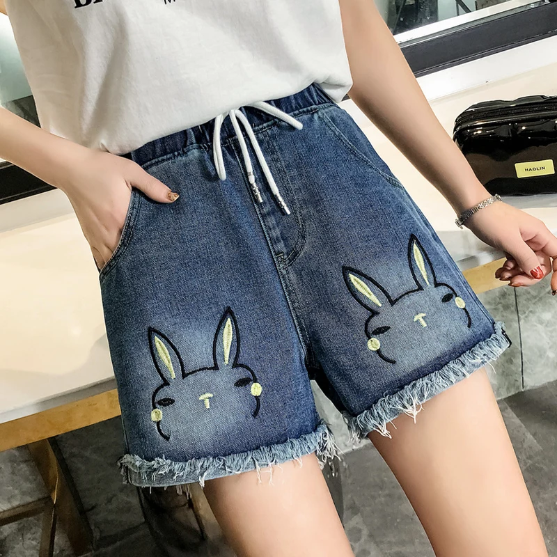 Женские джинсовые шорты из хлопка с вышивкой и плотной талией Свободные