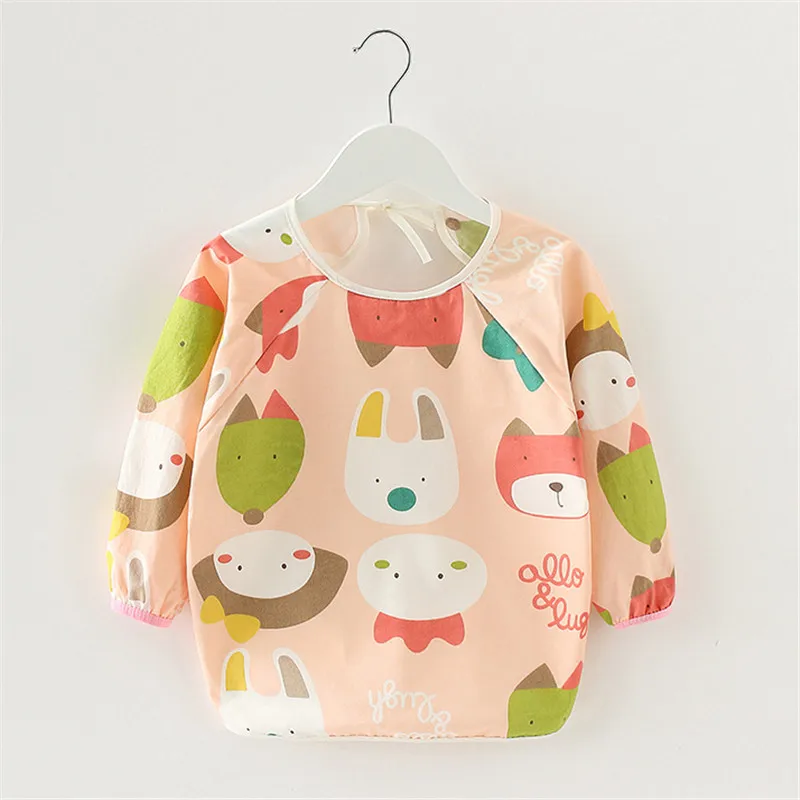 Cartoon Long Sleeve Baby Bibs Cotton Waterproof Reversible Bandana Children Eating Drawing Apron Feeding Burp Cloth | Детская одежда и