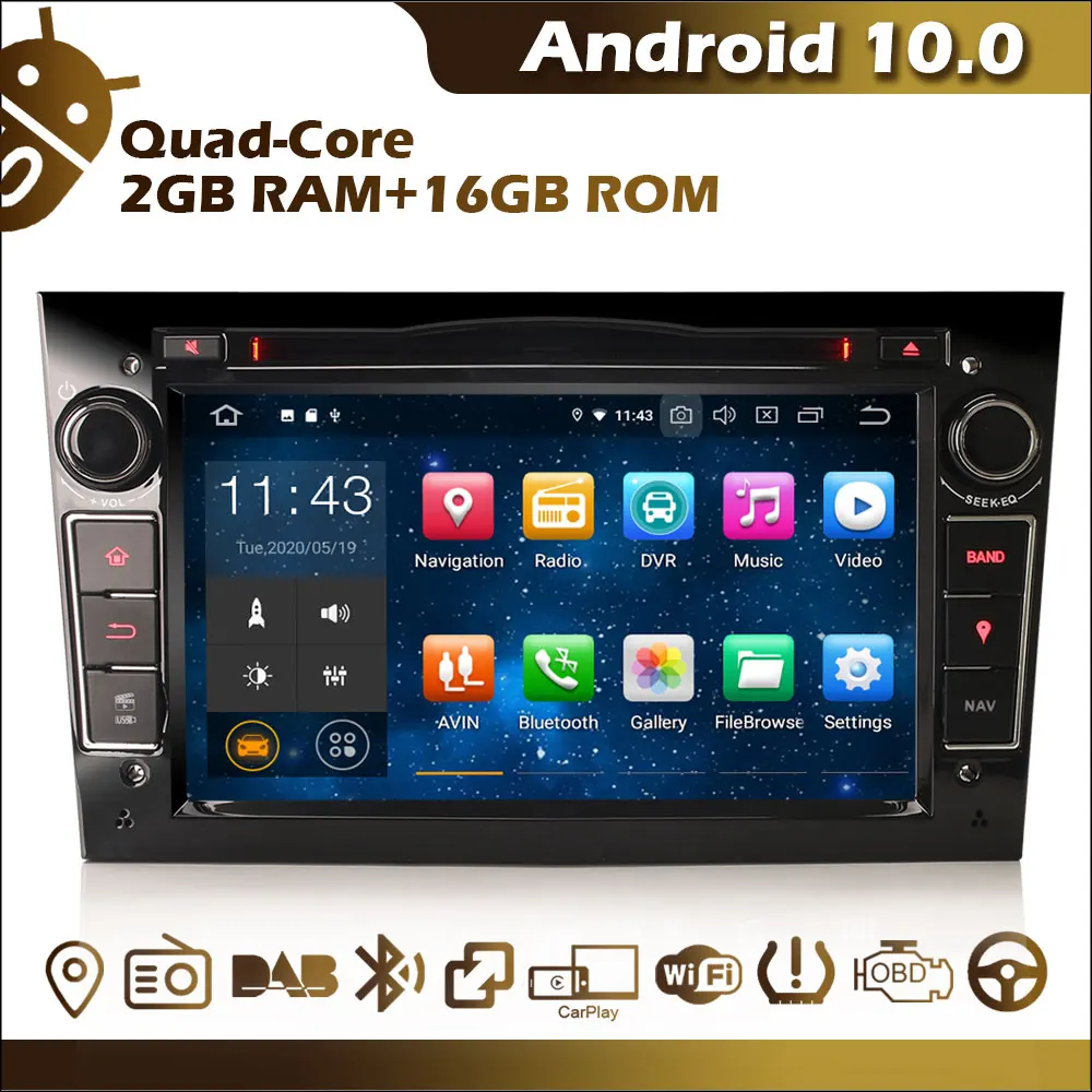 Erisin ES5160PB Android 10 0 автомобильный DVD-плеер фортепиано черный GPS WiFi 4G DAB + OBD2 BT SWC для